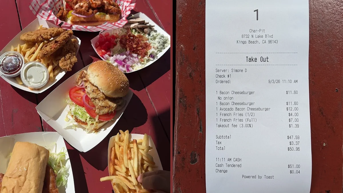 Casual burger counter with outdoor seating.