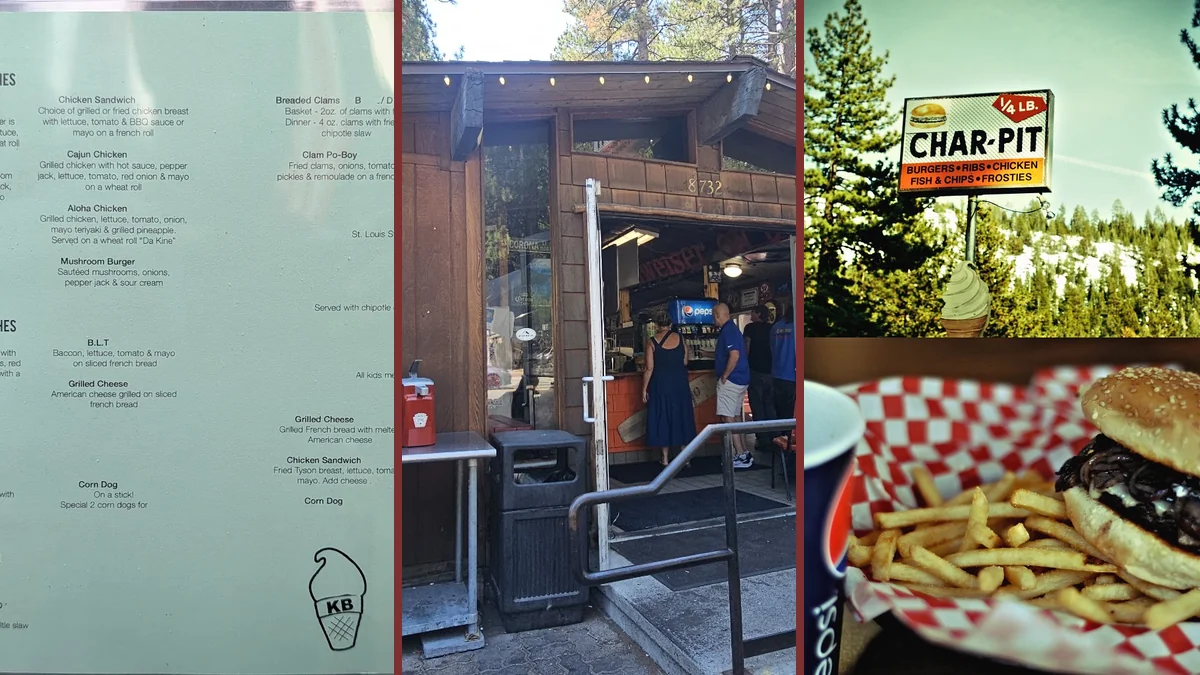 Casual burger counter with outdoor seating.